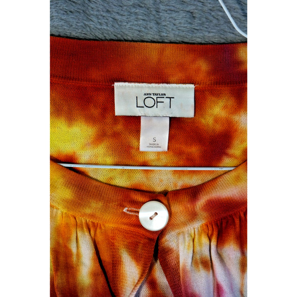 Ann Taylor LOFT Women’s Tie-Dye Top Small Cotton Button Front - Picture 3 of 7